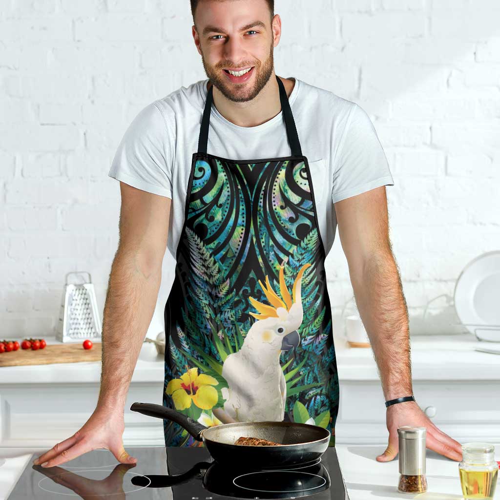 Sulphur-crested Cockatoo New Zealand Apron Paua Shell Aotearoa Maori Tropical Flowers - Polynesian Pride