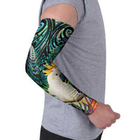 Sulphur-crested Cockatoo New Zealand Arm Sleeves Paua Shell Aotearoa Maori Tropical Flowers - Polynesian Pride