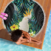 Sulphur-crested Cockatoo New Zealand Beach Blanket Paua Shell Aotearoa Maori Tropical Flowers - Polynesian Pride