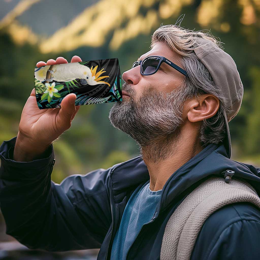 Sulphur-crested Cockatoo New Zealand 4 in 1 Can Cooler Tumbler Paua Shell Aotearoa Maori Tropical Flowers - Polynesian Pride
