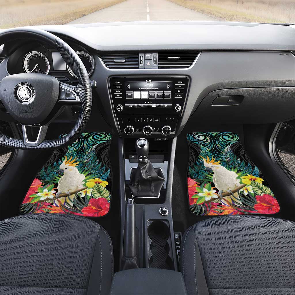 Sulphur-crested Cockatoo New Zealand Car Mats Paua Shell Aotearoa Maori Tropical Flowers - Polynesian Pride