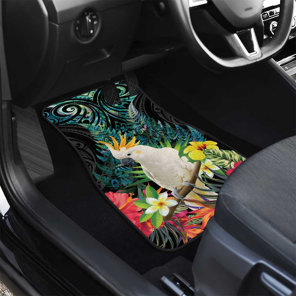 Sulphur-crested Cockatoo New Zealand Car Mats Paua Shell Aotearoa Maori Tropical Flowers - Polynesian Pride