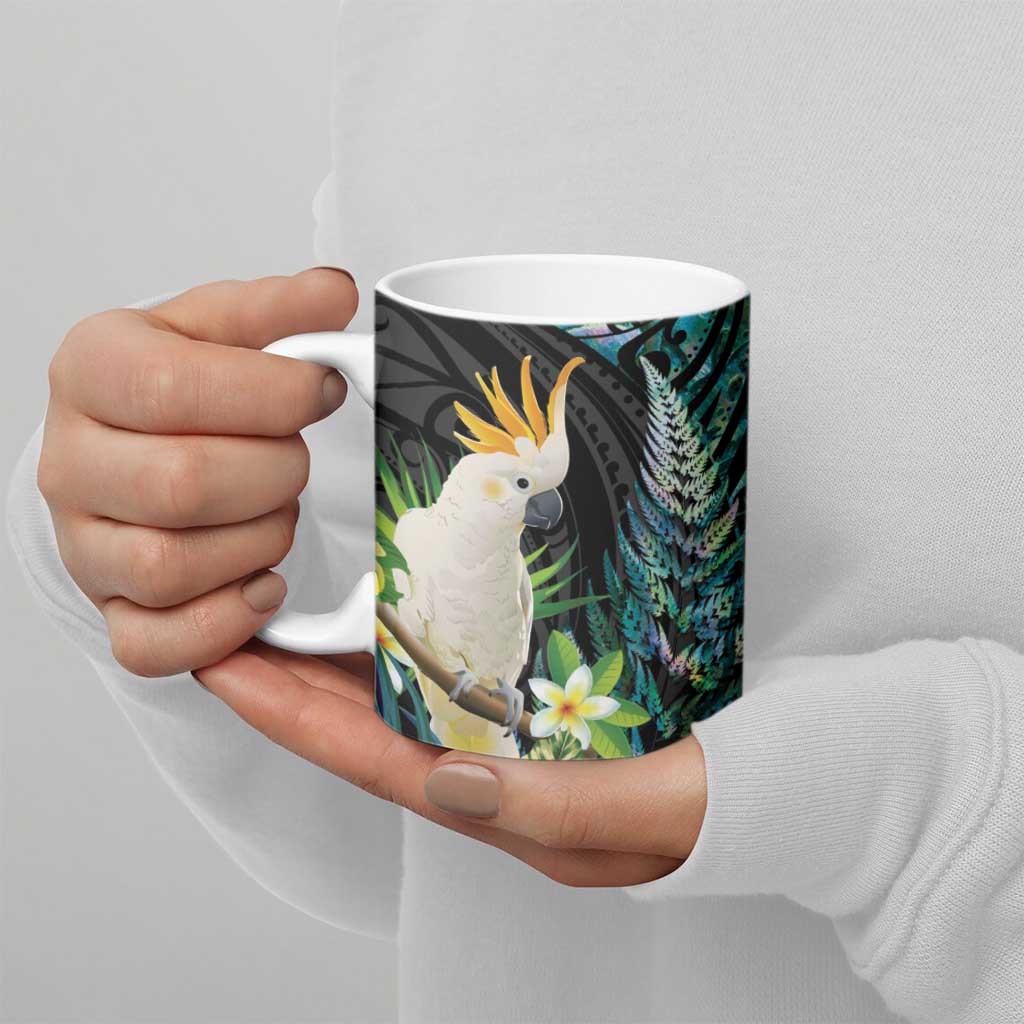 Sulphur-crested Cockatoo New Zealand Ceramic Mug Paua Shell Aotearoa Maori Tropical Flowers - Polynesian Pride