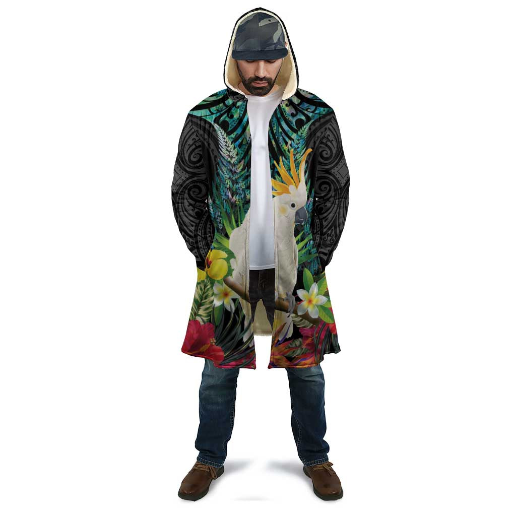 Sulphur-crested Cockatoo New Zealand Cloak Paua Shell Aotearoa Maori Tropical Flowers - Polynesian Pride