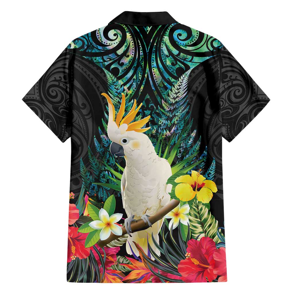 Sulphur-crested Cockatoo New Zealand Family Matching Off Shoulder Maxi Dress and Hawaiian Shirt Paua Shell Aotearoa Maori Tropical Flowers - Polynesian Pride