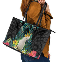 Sulphur-crested Cockatoo New Zealand Leather Tote Bag Paua Shell Aotearoa Maori Tropical Flowers - Polynesian Pride