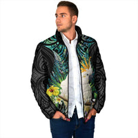Sulphur-crested Cockatoo New Zealand Padded Jacket Paua Shell Aotearoa Maori Tropical Flowers - Polynesian Pride