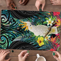 Sulphur-crested Cockatoo New Zealand Puzzle Paua Shell Aotearoa Maori Tropical Flowers - Polynesian Pride