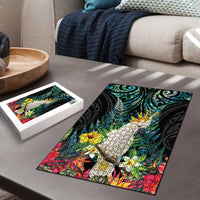Sulphur-crested Cockatoo New Zealand Puzzle Paua Shell Aotearoa Maori Tropical Flowers - Polynesian Pride