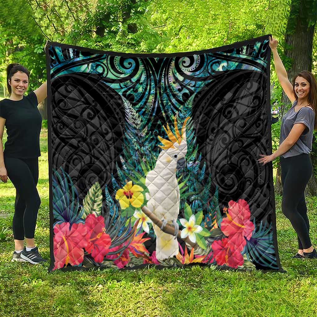 Sulphur-crested Cockatoo New Zealand Quilt Paua Shell Aotearoa Maori Tropical Flowers - Polynesian Pride