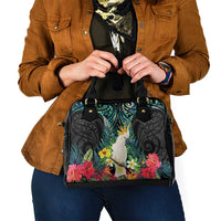 Sulphur-crested Cockatoo New Zealand Shoulder Handbag Paua Shell Aotearoa Maori Tropical Flowers - Polynesian Pride