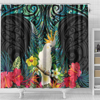 Sulphur-crested Cockatoo New Zealand Shower Curtain Paua Shell Aotearoa Maori Tropical Flowers - Polynesian Pride