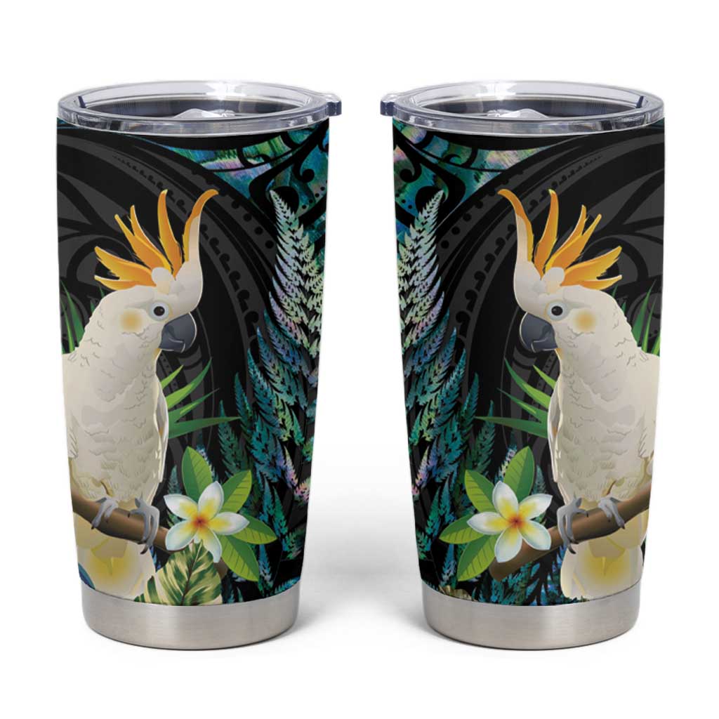 Sulphur-crested Cockatoo New Zealand Tumbler Cup Paua Shell Aotearoa Maori Tropical Flowers - Polynesian Pride
