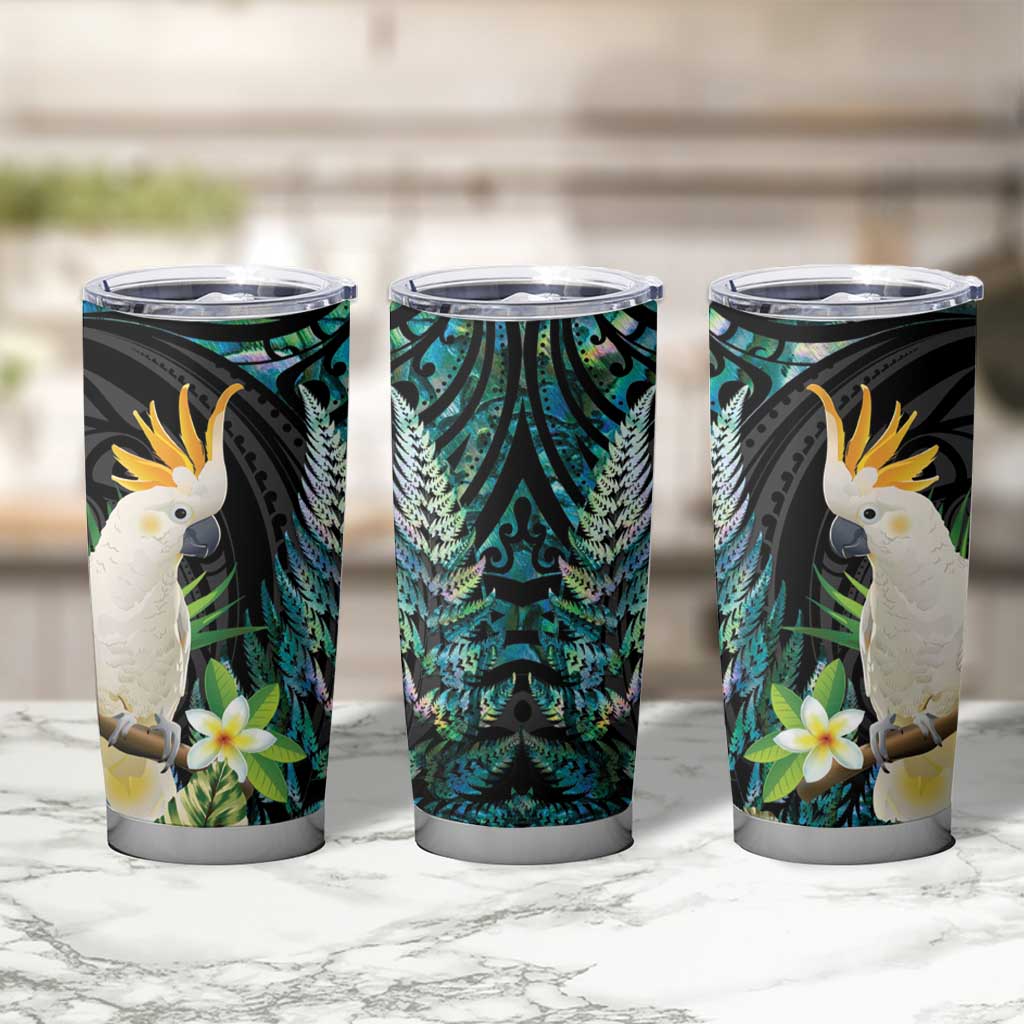 Sulphur-crested Cockatoo New Zealand Tumbler Cup Paua Shell Aotearoa Maori Tropical Flowers - Polynesian Pride