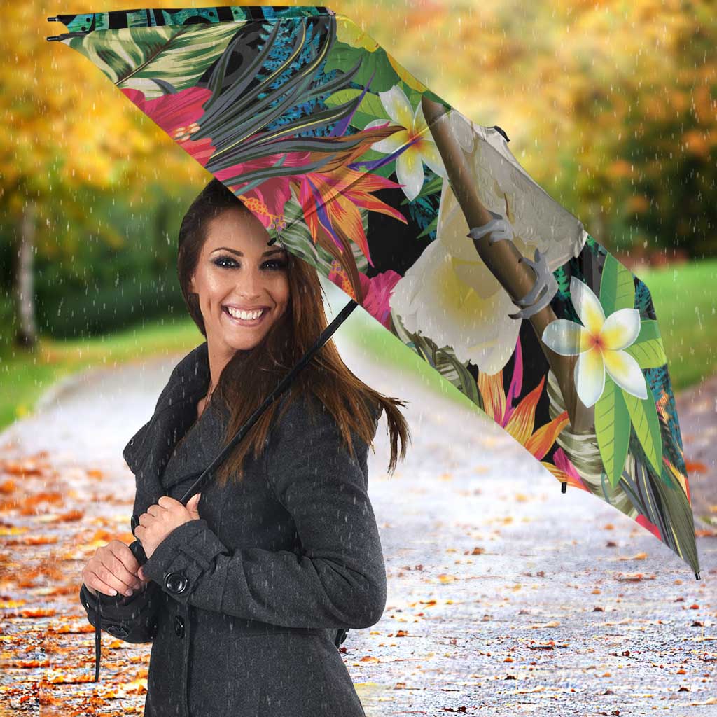 Sulphur-crested Cockatoo New Zealand Umbrella Paua Shell Aotearoa Maori Tropical Flowers - Polynesian Pride