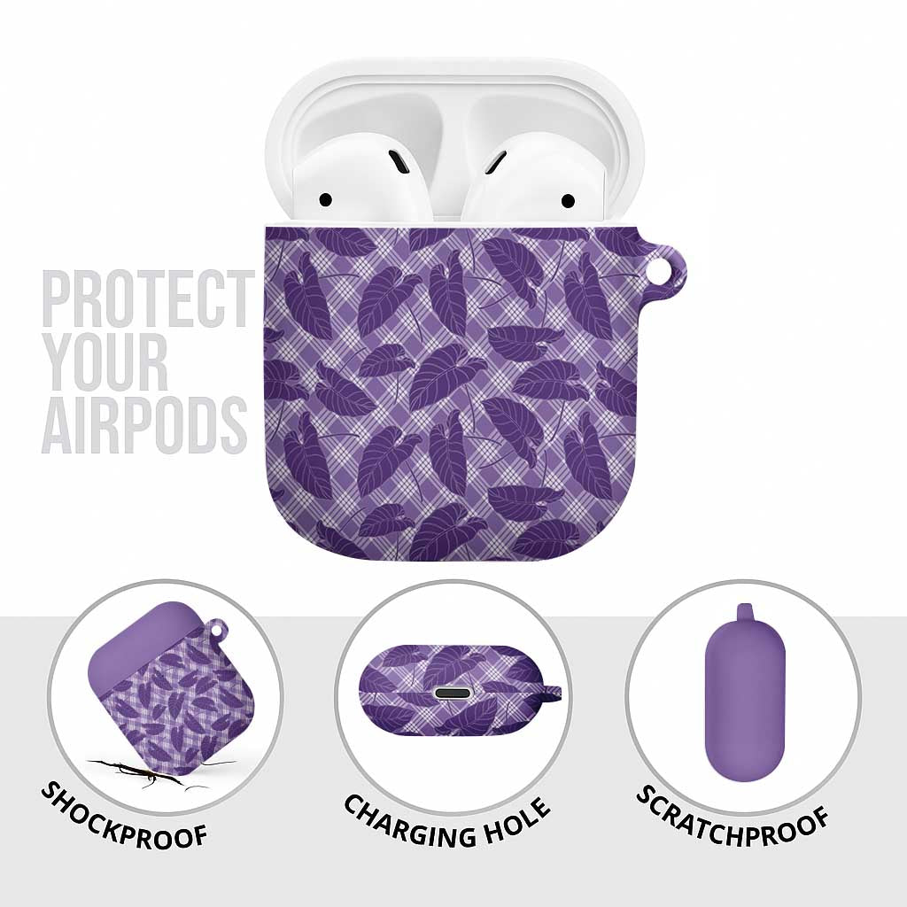 Purple Hawaii Kalo Palaka Motifs AirPods Case Hawaiian Taro Leaves Elegant Vibes - Polynesian Pride