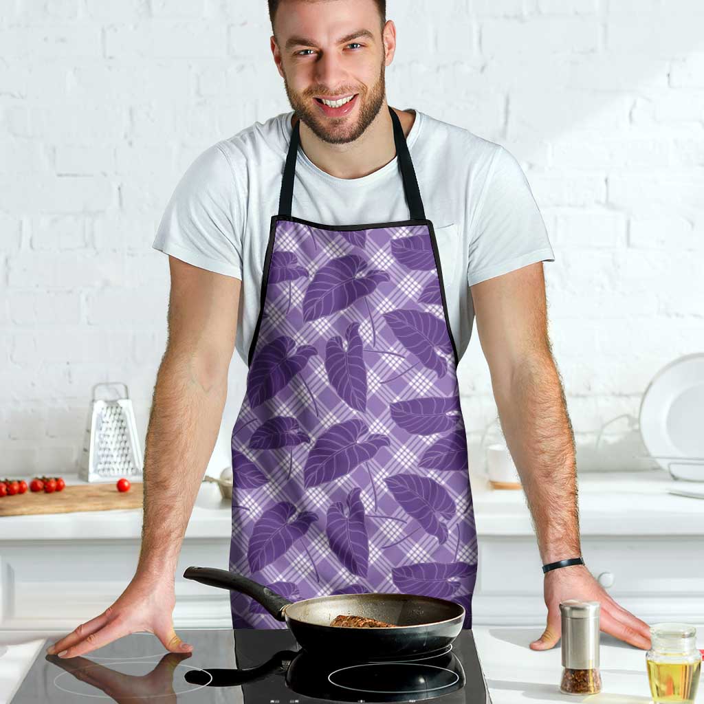 Purple Hawaii Kalo Palaka Motifs Apron Hawaiian Taro Leaves Elegant Vibes - Polynesian Pride