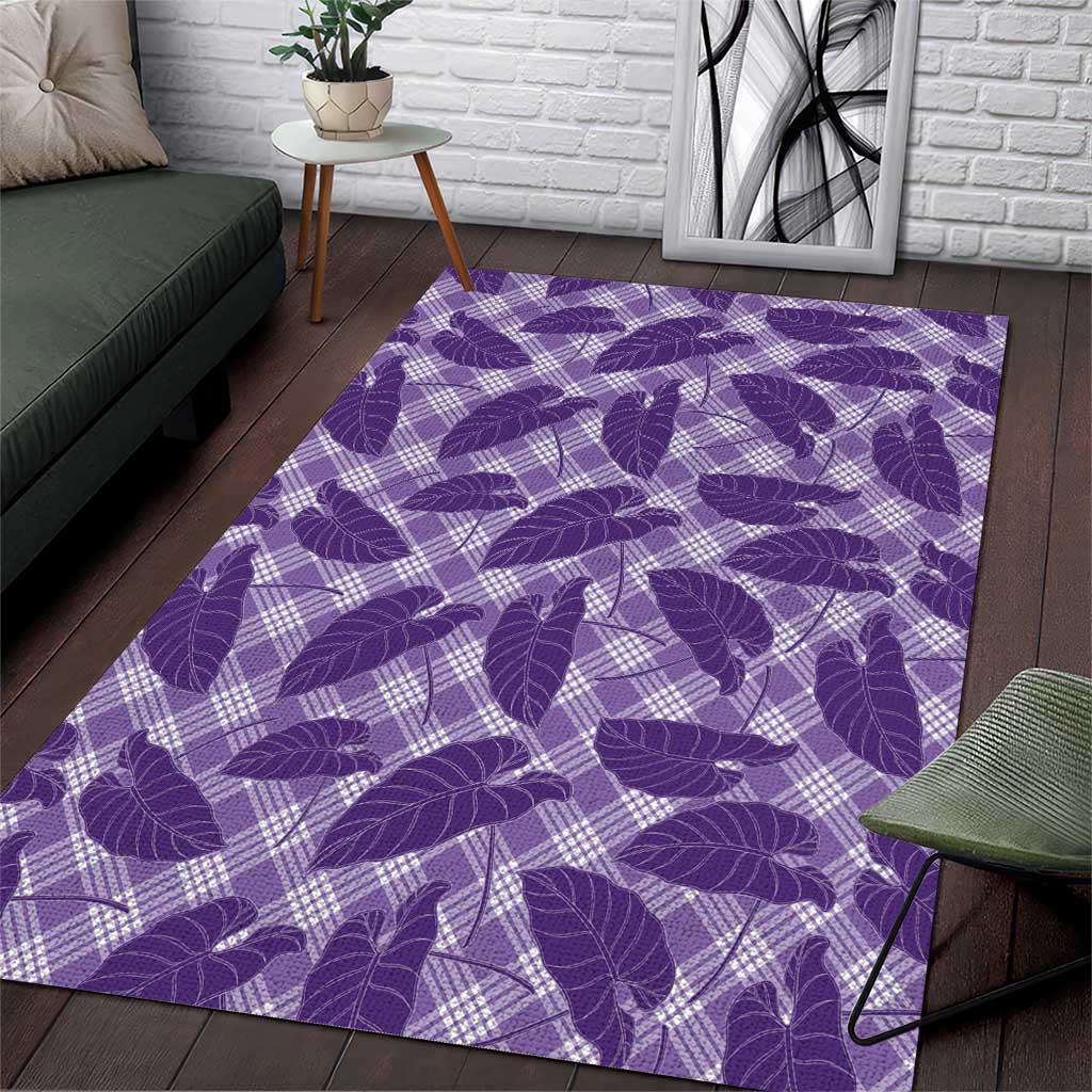 Purple Hawaii Kalo Palaka Motifs Area Rug Hawaiian Taro Leaves Elegant Vibes - Polynesian Pride