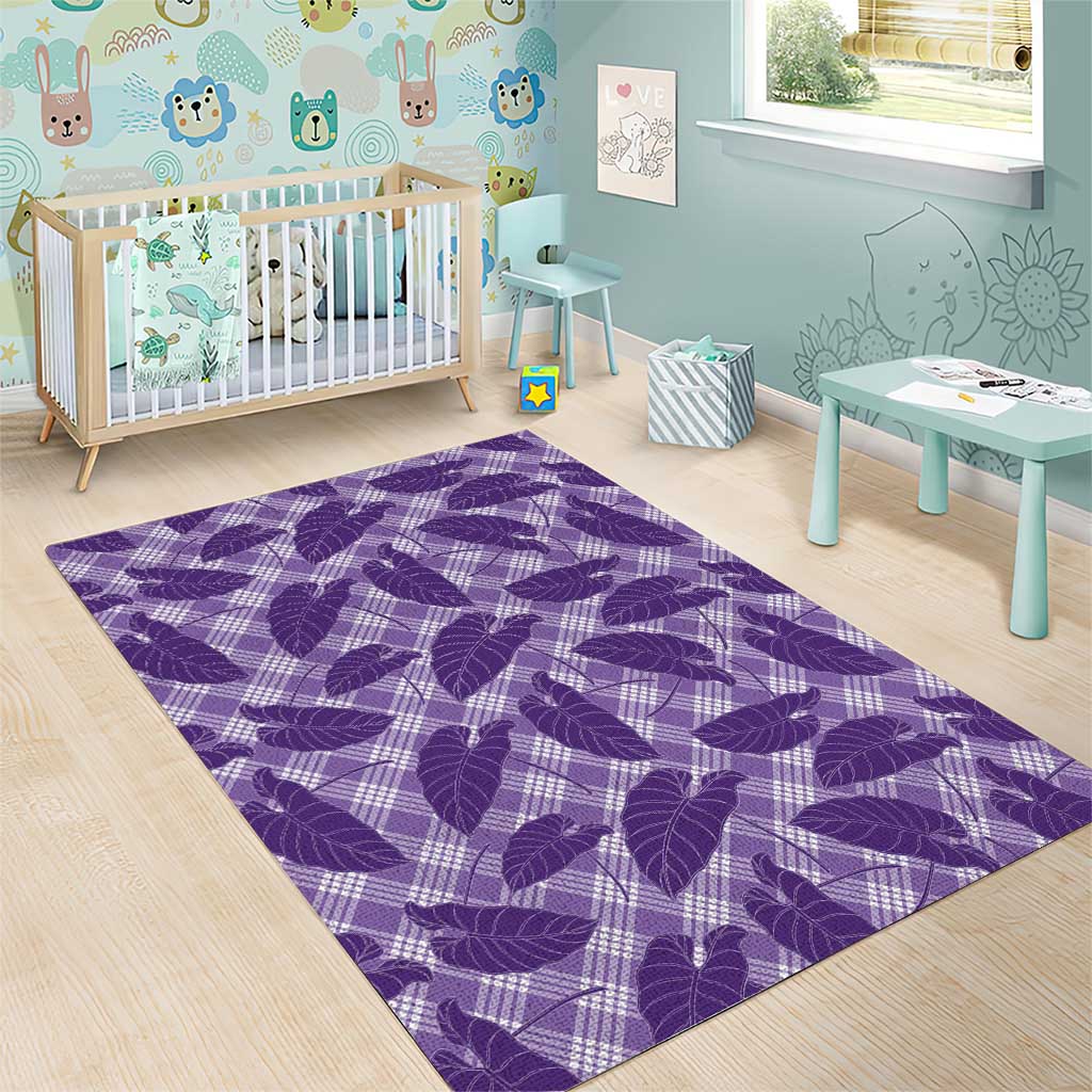 Purple Hawaii Kalo Palaka Motifs Area Rug Hawaiian Taro Leaves Elegant Vibes - Polynesian Pride
