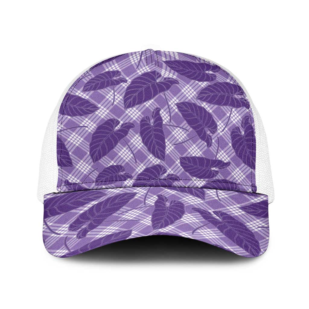 Purple Hawaii Kalo Palaka Motifs Baseball Net Cap Hawaiian Taro Leaves Elegant Vibes LT14 One Size White Purple - Polynesian Pride