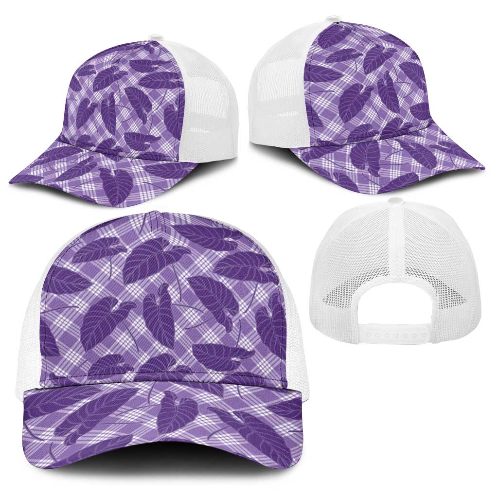 Purple Hawaii Kalo Palaka Motifs Baseball Net Cap Hawaiian Taro Leaves Elegant Vibes LT14 - Polynesian Pride