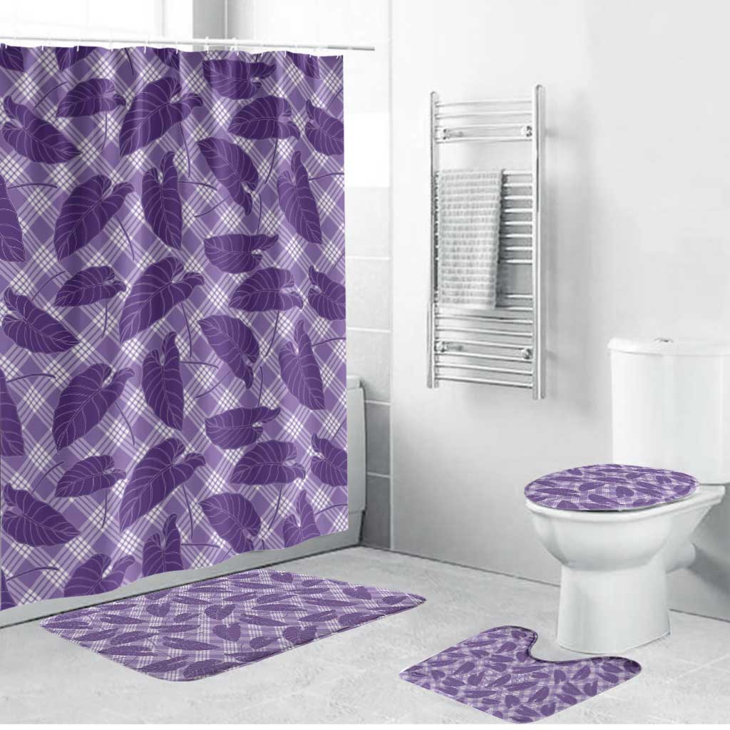 Purple Hawaii Kalo Palaka Motifs Bathroom Set Hawaiian Taro Leaves Elegant Vibes LT14 Bathroom Set (4 pcs) Purple - Polynesian Pride