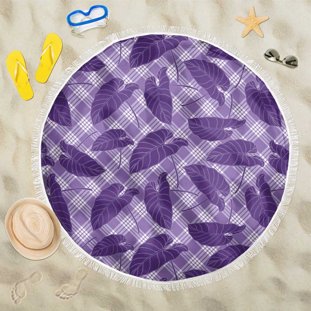 Purple Hawaii Kalo Palaka Motifs Beach Blanket Hawaiian Taro Leaves Elegant Vibes - Polynesian Pride