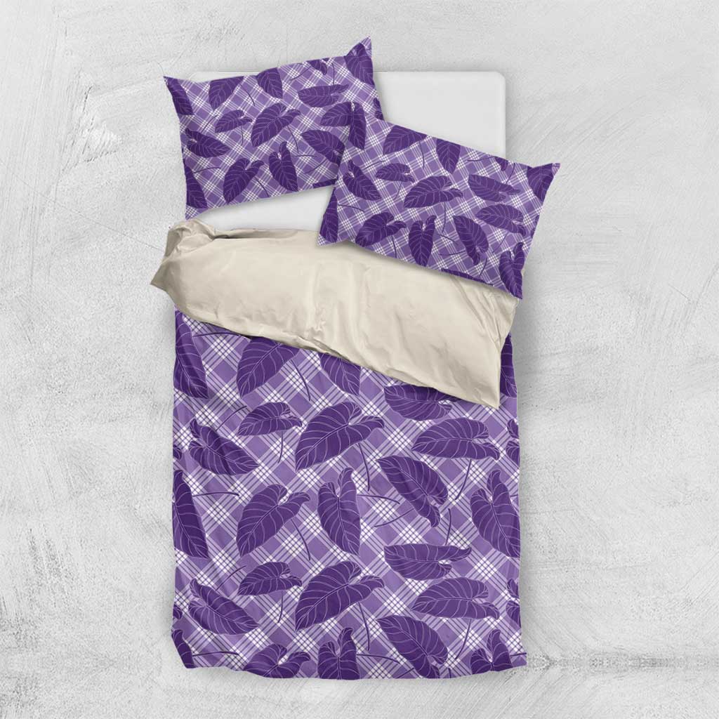 Purple Hawaii Kalo Palaka Motifs Bedding Set Hawaiian Taro Leaves Elegant Vibes - Polynesian Pride