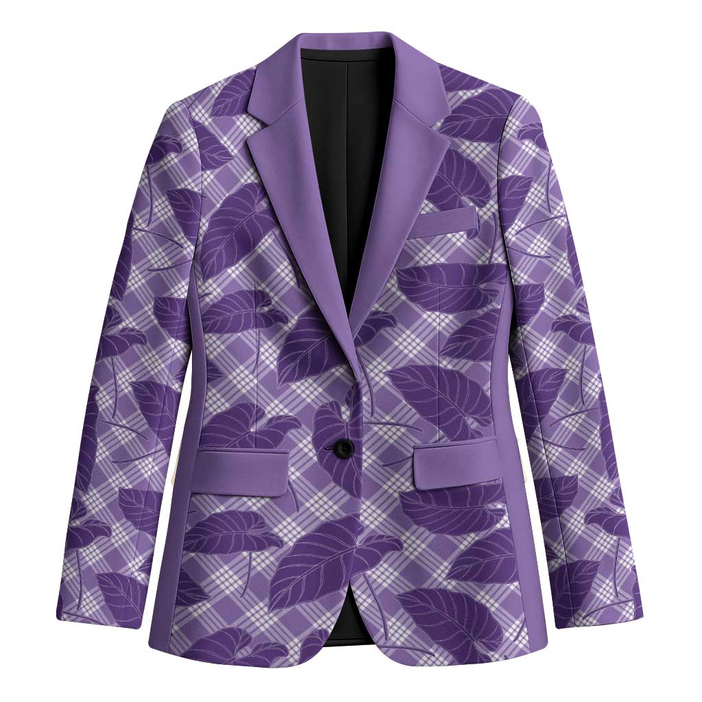 Purple Hawaii Kalo Palaka Motifs Blazer Hawaiian Taro Leaves Elegant Vibes - Polynesian Pride