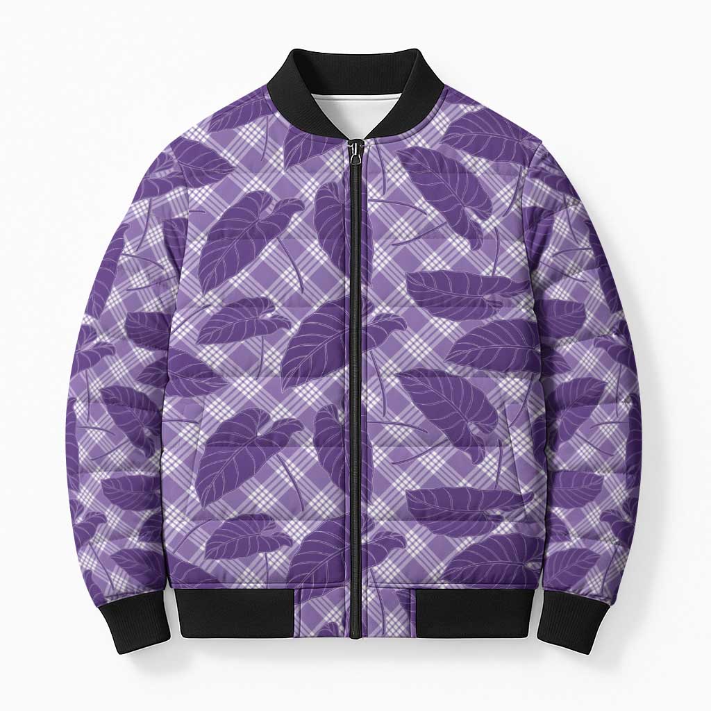 Purple Hawaii Kalo Palaka Motifs Bomber Puffer Jacket Hawaiian Taro Leaves Elegant Vibes LT14 Unisex Purple - Polynesian Pride