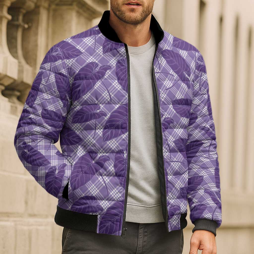 Purple Hawaii Kalo Palaka Motifs Bomber Puffer Jacket Hawaiian Taro Leaves Elegant Vibes LT14 - Polynesian Pride