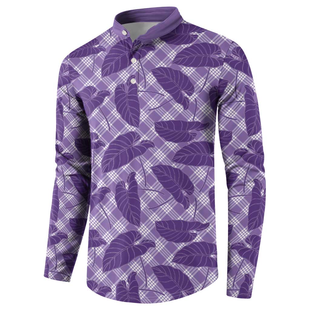 Purple Hawaii Kalo Palaka Motifs Button Sweatshirt Hawaiian Taro Leaves Elegant Vibes LT14 - Polynesian Pride