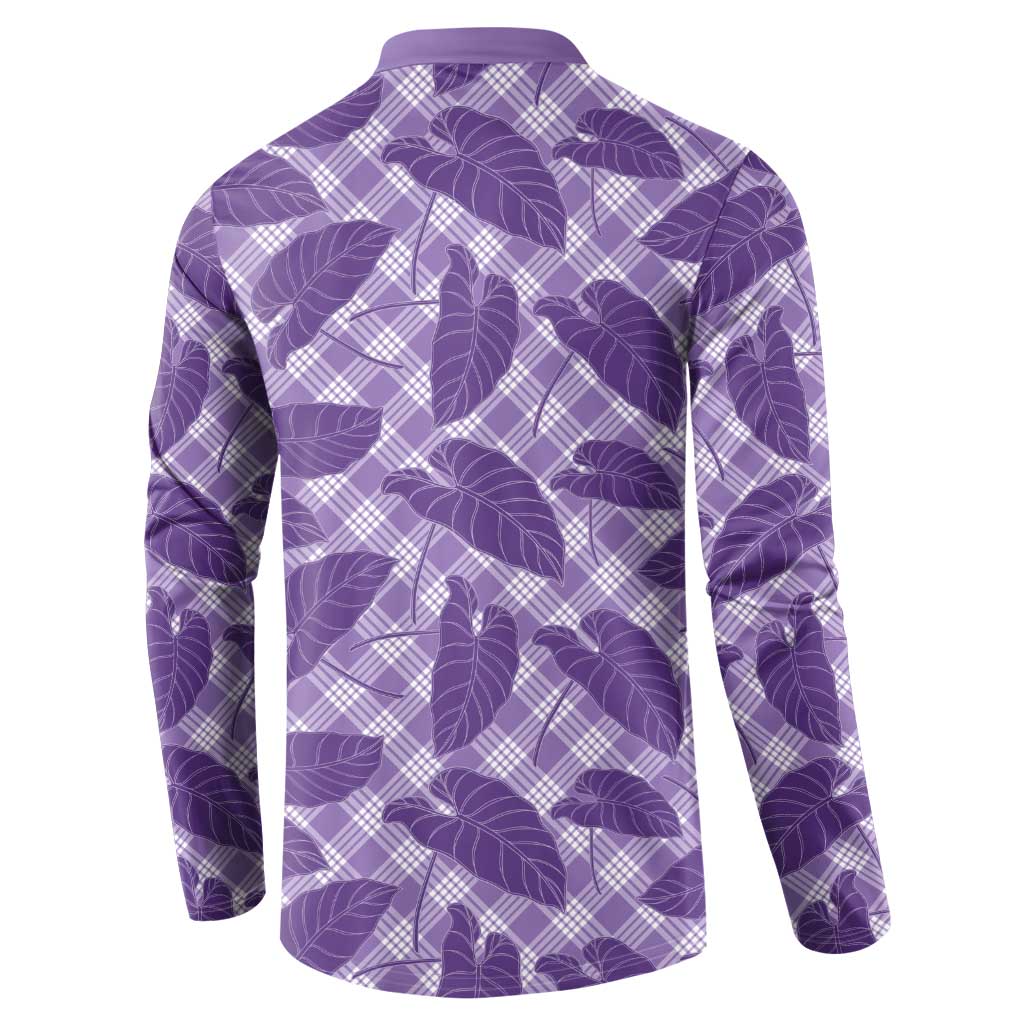 Purple Hawaii Kalo Palaka Motifs Button Sweatshirt Hawaiian Taro Leaves Elegant Vibes LT14 - Polynesian Pride
