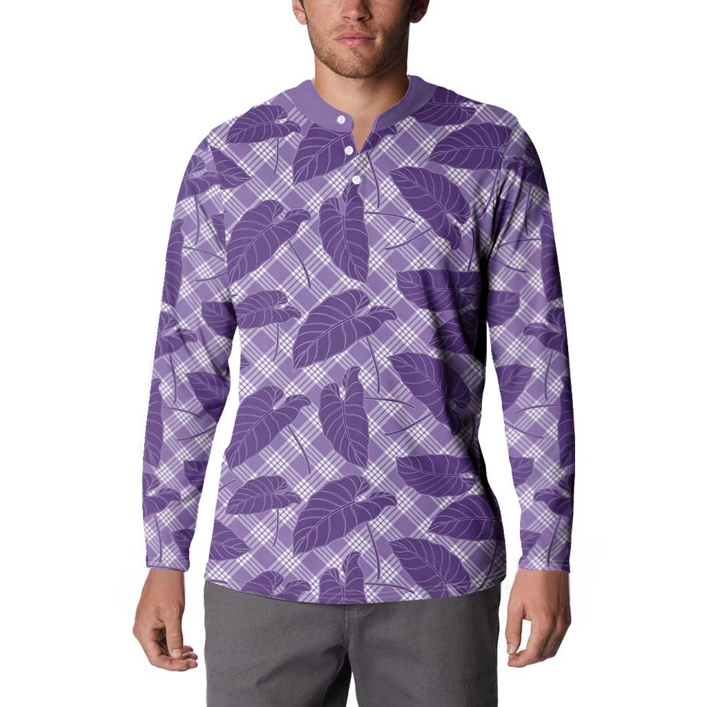 Purple Hawaii Kalo Palaka Motifs Button Sweatshirt Hawaiian Taro Leaves Elegant Vibes LT14 - Polynesian Pride