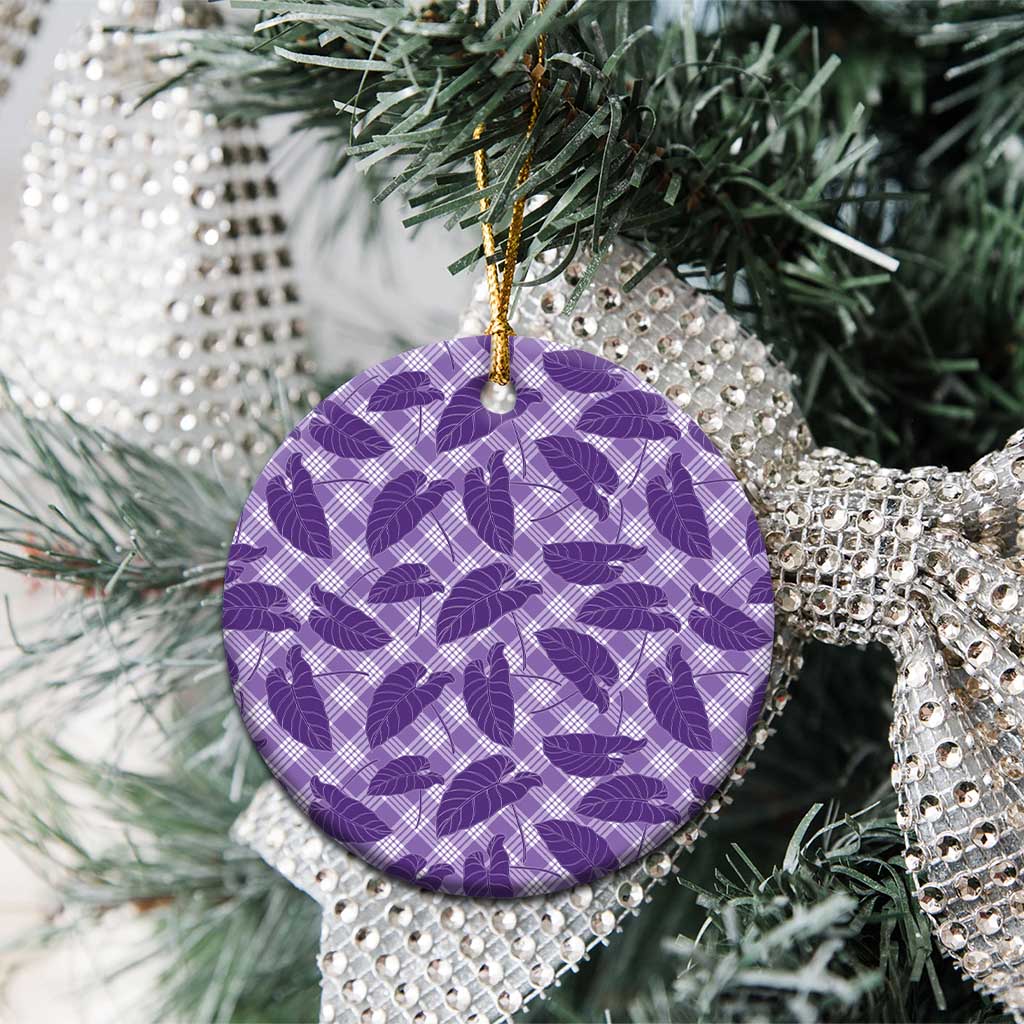 Purple Hawaii Kalo Palaka Motifs Ceramic Ornament Hawaiian Taro Leaves Elegant Vibes - Polynesian Pride