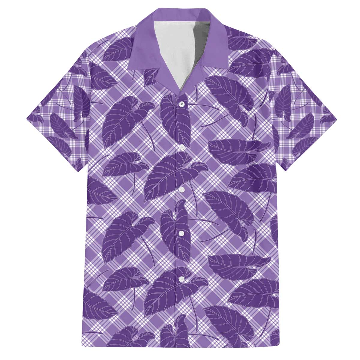 Purple Hawaii Kalo Palaka Motifs Family Matching Off The Shoulder Long Sleeve Dress and Hawaiian Shirt Hawaiian Taro Leaves Elegant Vibes - Polynesian Pride