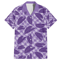Purple Hawaii Kalo Palaka Motifs Family Matching Off The Shoulder Long Sleeve Dress and Hawaiian Shirt Hawaiian Taro Leaves Elegant Vibes - Polynesian Pride