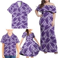 Purple Hawaii Kalo Palaka Motifs Family Matching Off Shoulder Maxi Dress and Hawaiian Shirt Hawaiian Taro Leaves Elegant Vibes - Polynesian Pride