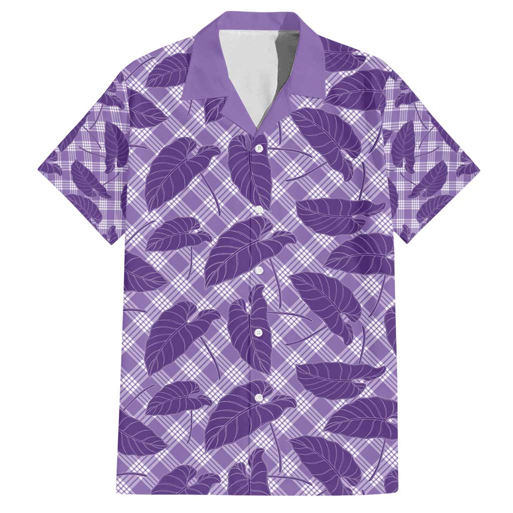 Purple Hawaii Kalo Palaka Motifs Family Matching Off Shoulder Short Dress and Hawaiian Shirt Hawaiian Taro Leaves Elegant Vibes - Polynesian Pride