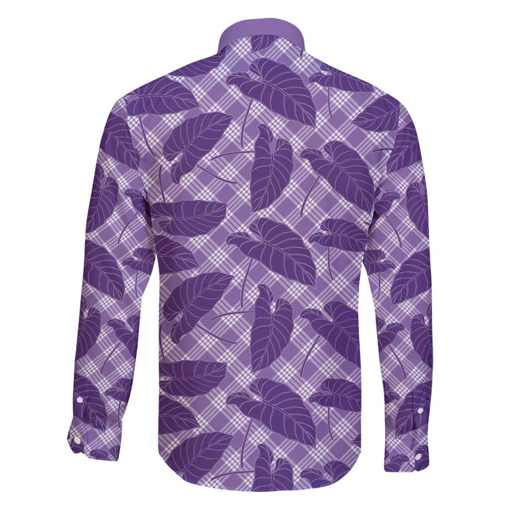 Purple Hawaii Kalo Palaka Motifs Family Matching Off Shoulder Short Dress and Hawaiian Shirt Hawaiian Taro Leaves Elegant Vibes - Polynesian Pride