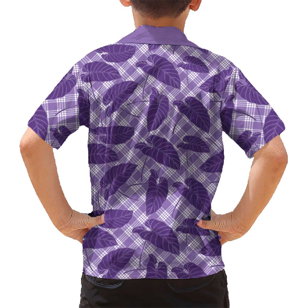 Purple Hawaii Kalo Palaka Motifs Family Matching Puletasi and Hawaiian Shirt Hawaiian Taro Leaves Elegant Vibes - Polynesian Pride