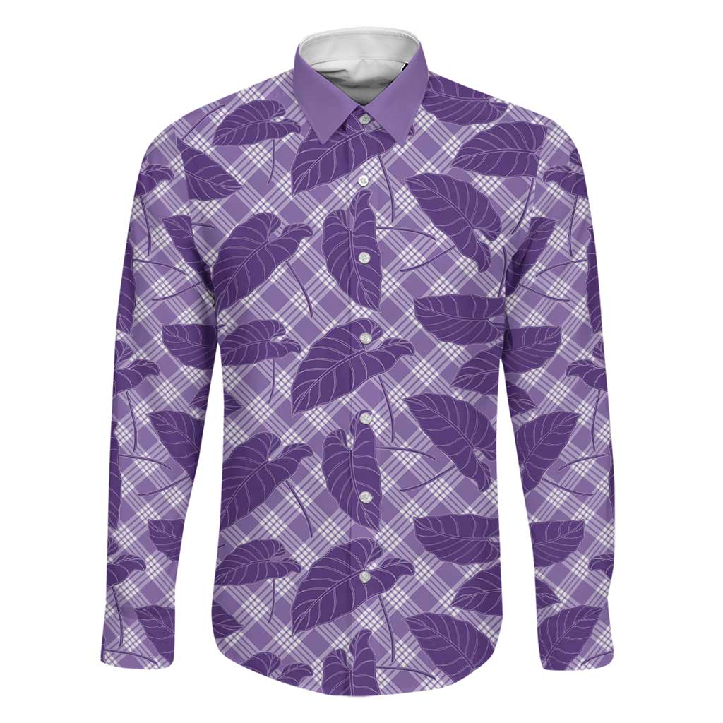 Purple Hawaii Kalo Palaka Motifs Family Matching Puletasi and Hawaiian Shirt Hawaiian Taro Leaves Elegant Vibes - Polynesian Pride