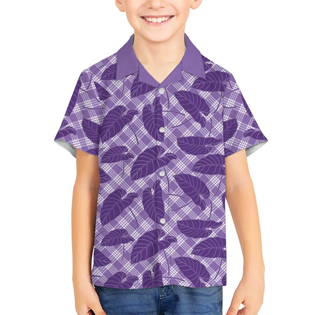 Purple Hawaii Kalo Palaka Motifs Family Matching Puletasi and Hawaiian Shirt Hawaiian Taro Leaves Elegant Vibes - Polynesian Pride