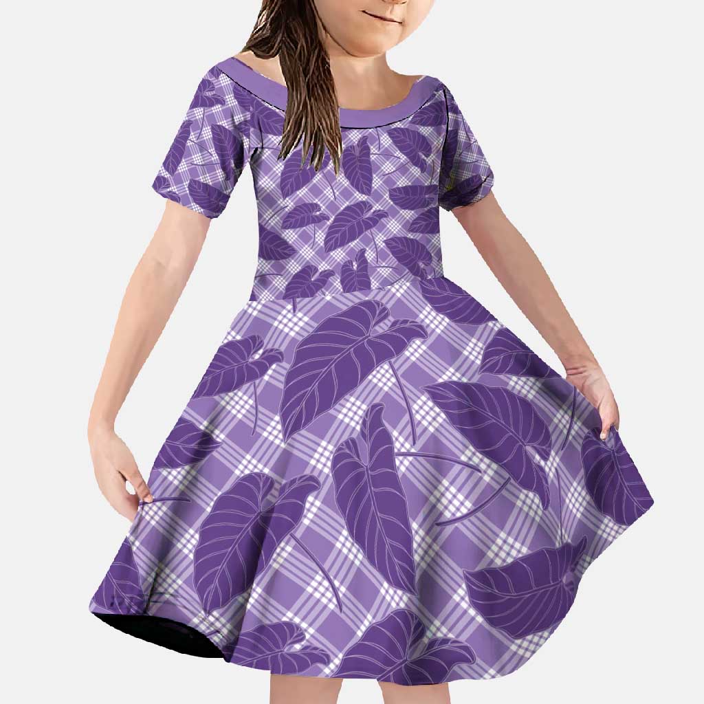 Purple Hawaii Kalo Palaka Motifs Family Matching Summer Maxi Dress and Hawaiian Shirt Hawaiian Taro Leaves Elegant Vibes - Polynesian Pride
