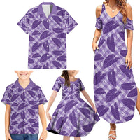 Purple Hawaii Kalo Palaka Motifs Family Matching Summer Maxi Dress and Hawaiian Shirt Hawaiian Taro Leaves Elegant Vibes - Polynesian Pride