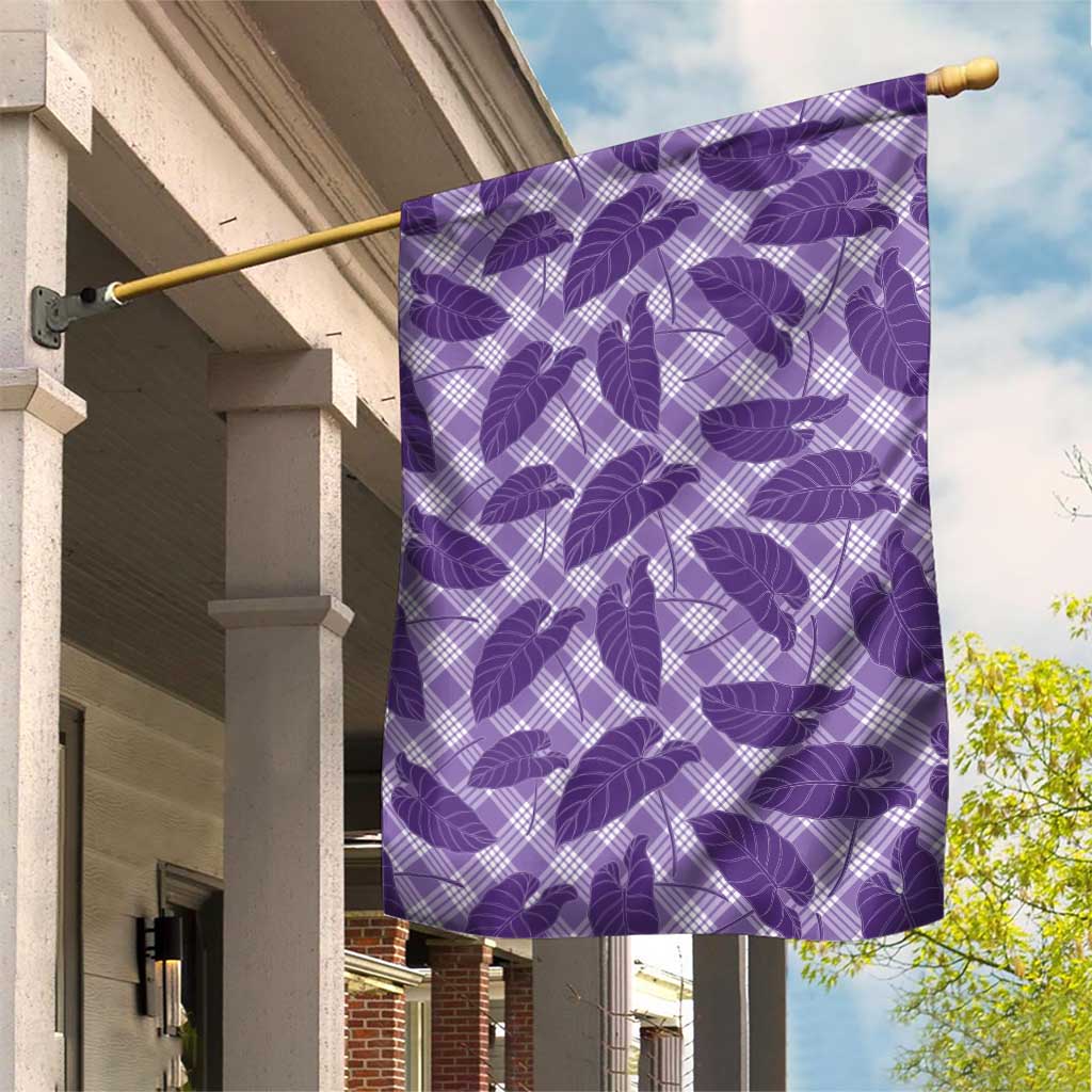 Purple Hawaii Kalo Palaka Motifs Garden Flag Hawaiian Taro Leaves Elegant Vibes - Polynesian Pride