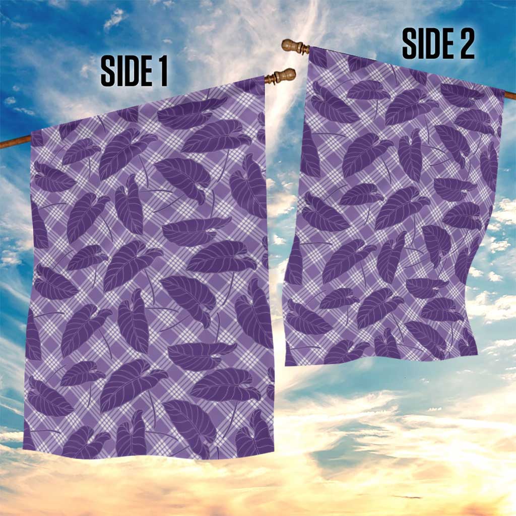 Purple Hawaii Kalo Palaka Motifs Garden Flag Hawaiian Taro Leaves Elegant Vibes - Polynesian Pride