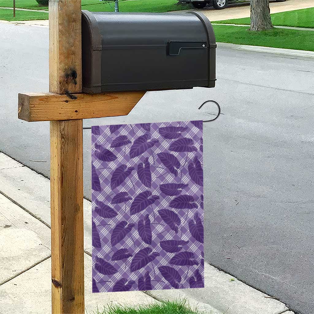 Purple Hawaii Kalo Palaka Motifs Garden Flag Hawaiian Taro Leaves Elegant Vibes - Polynesian Pride