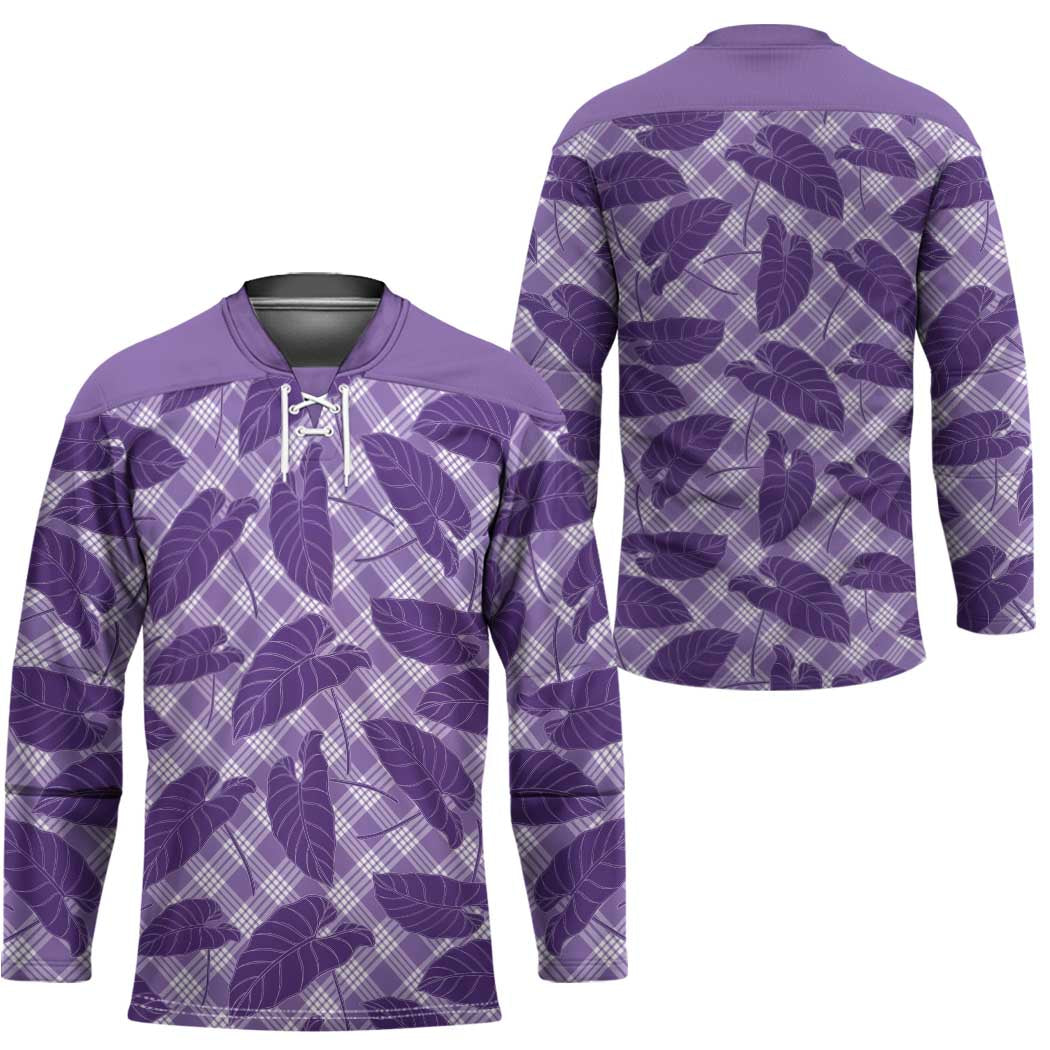Purple Hawaii Kalo Palaka Motifs Hockey Jersey Hawaiian Taro Leaves Elegant Vibes - Polynesian Pride