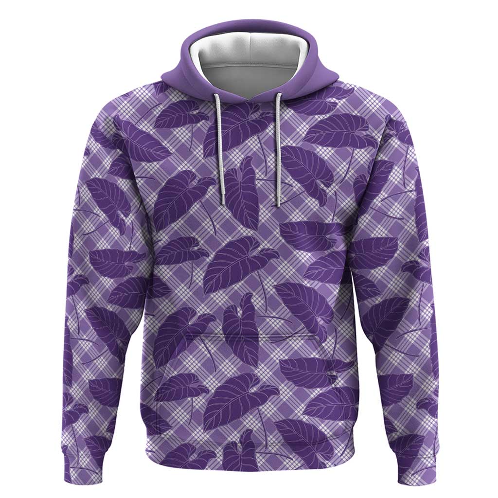 Purple Hawaii Kalo Palaka Motifs Hoodie Hawaiian Taro Leaves Elegant Vibes - Polynesian Pride